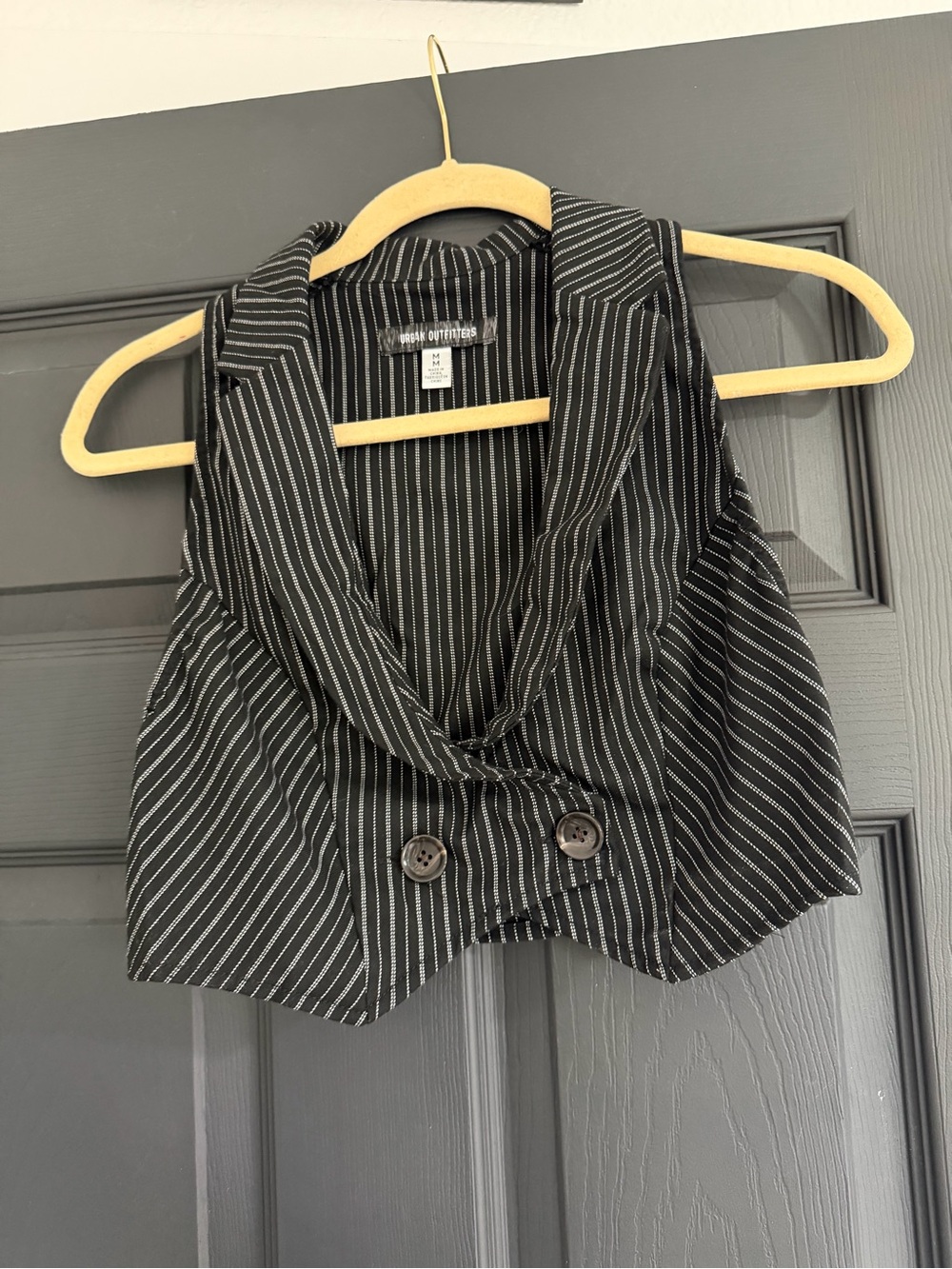 Urban Outfitters Black with White Pinstripe Cropped Vest